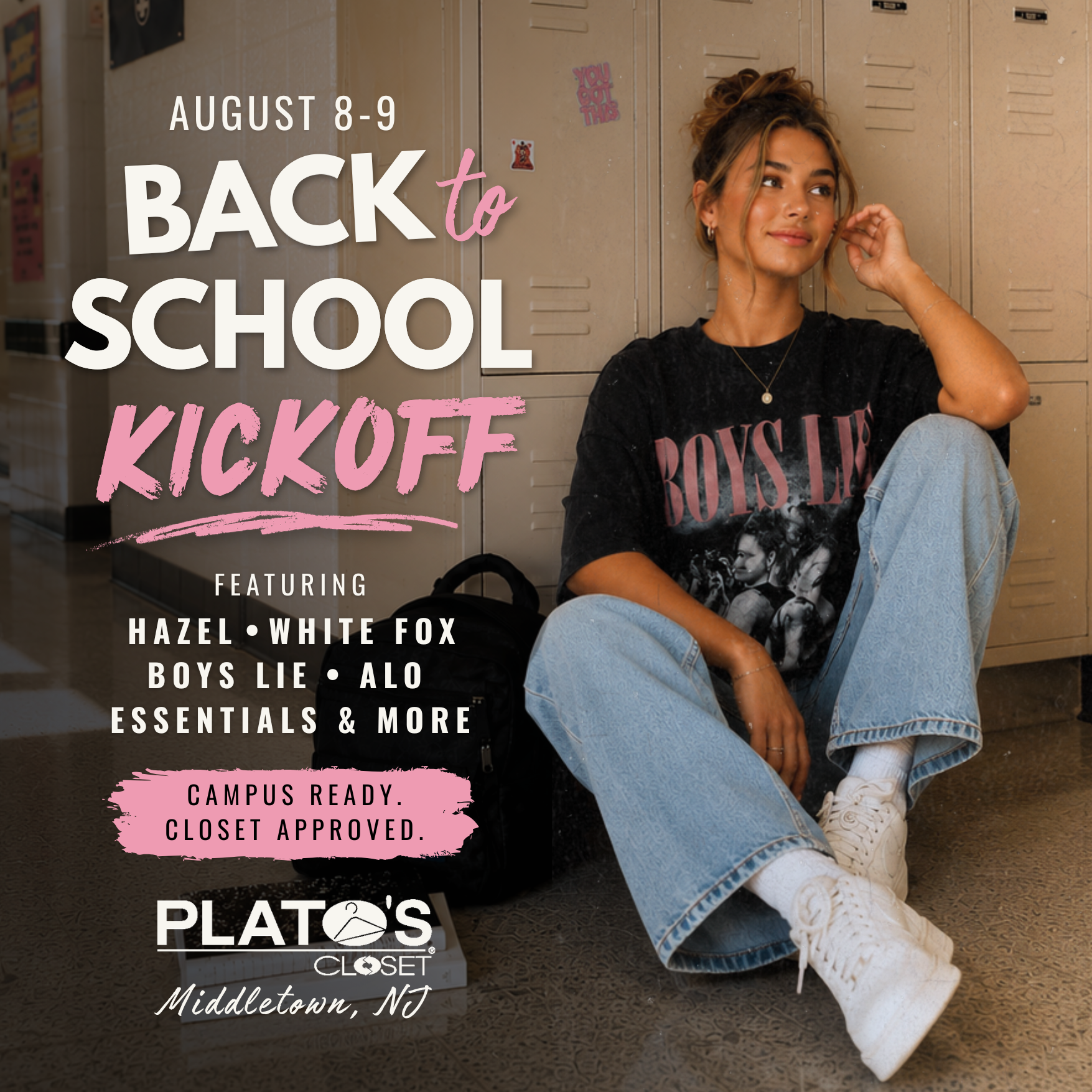 Shop back-to-school clothes at Plato's Closet Middletown, NJ featuring White Fox, Hazel, Boys Lie, Alo, Essentials, sneakers, graphic tees and denim for teens and young adults.