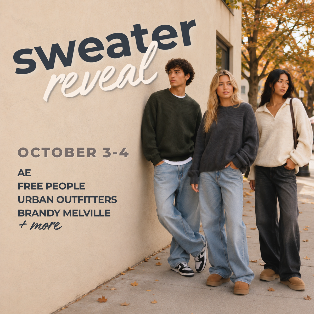 Shop the Sweater Reveal at Plato’s Closet Middletown October 3–4! Discover tons of trendy sweaters, knits and fall styles from the brands you love for less.